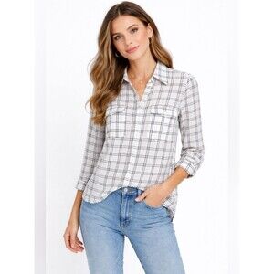 Notations White and Black Windowpane Pattern Button Down Blouse Women’s Size Sma